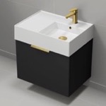 Nameeks DERIN569 24 Inch Single Floating Bathroom Vanity With White Ceramic Sink Top - Small, Modern, Matte Black